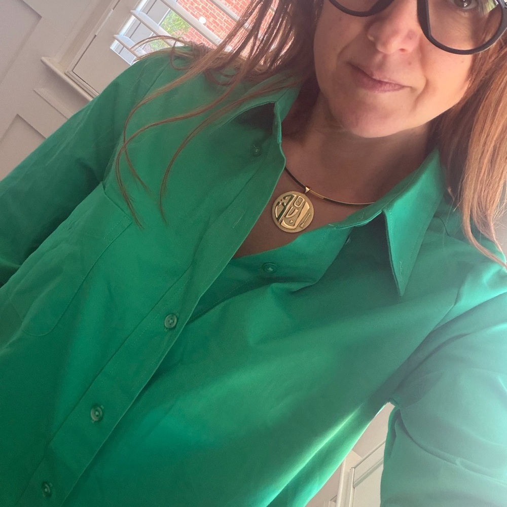 KMJ "Meegham" Women's Green Button Down Shirt
